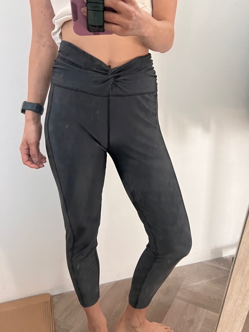 FP movement M Black Twist-Front Leggings with Subtle Shine
